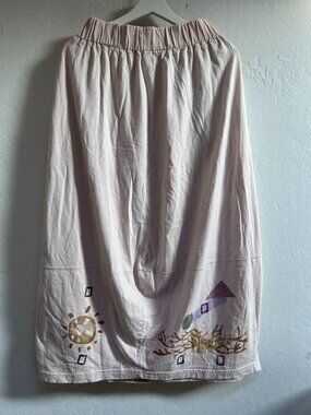 RARE Blue Fish Women Midi Skirt Sun Sea Birch Bark Beige Organic Cotton